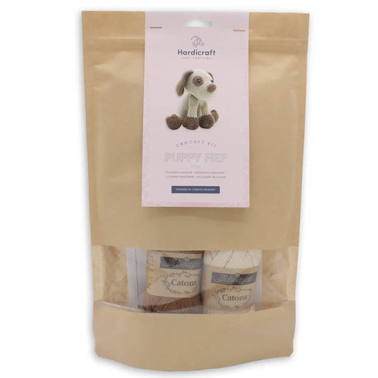 Hardicraft haakpakket Puppy Fiep met patroon en garen, compleet pakket om zelf een schattige gehaakte knuffelpuppy te maken.