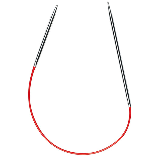 Addi Sockwonder 25 cm LACE rondbreinaald met rode kabel en twee verschillende punten, ideaal voor sokken en kleine breiprojecten.