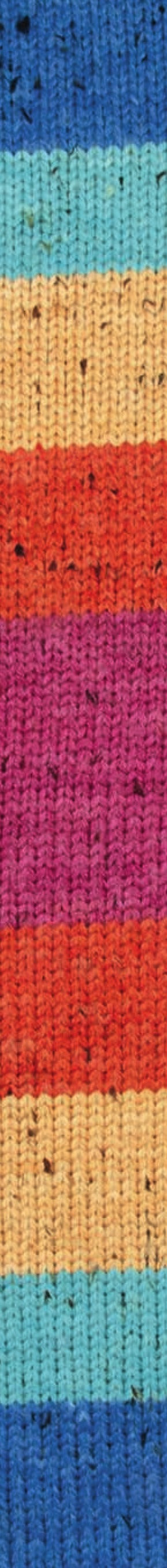 Katia Bulky Tweed Inspiration kleur 305: gebreid proeflapje met kleurverloop in blauw, oker en roestbruin