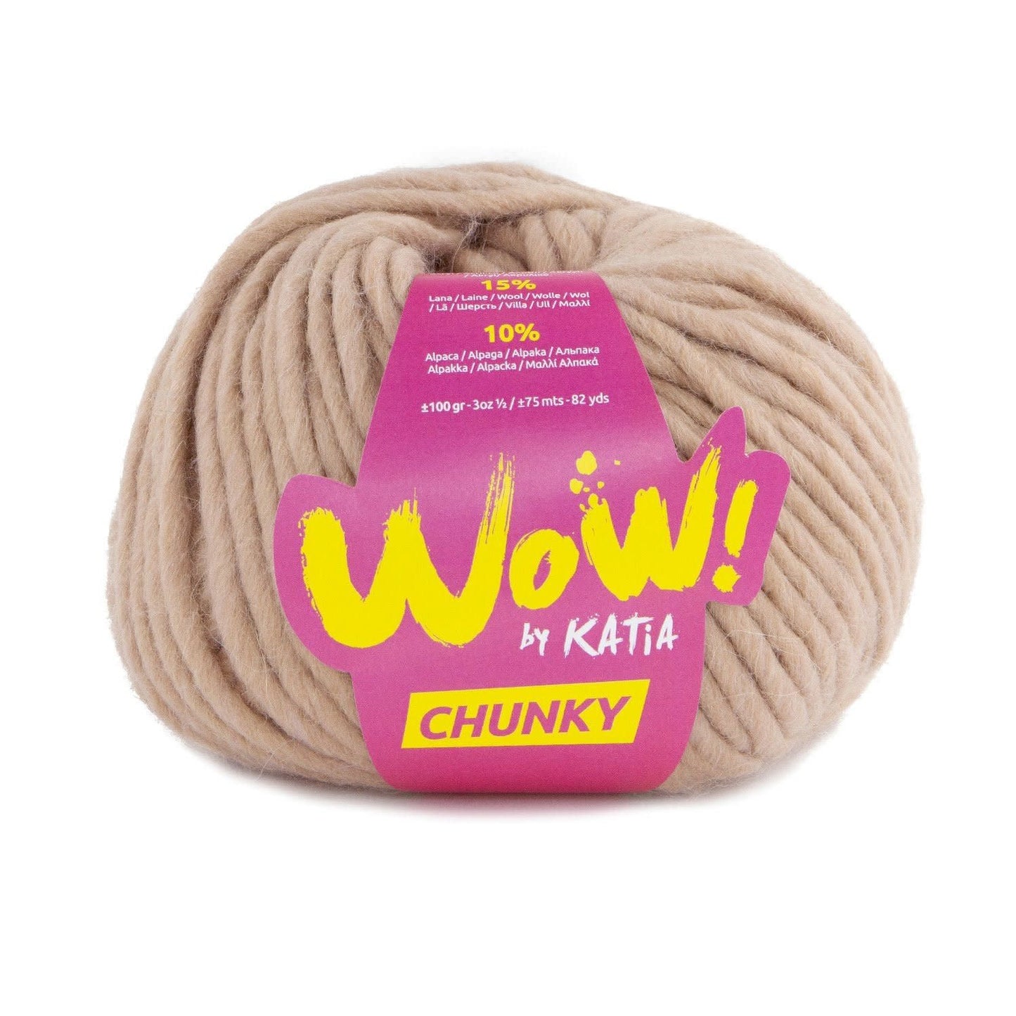 Katia WOW Chunky breigaren in rozeachtig beige - 75% wol, 15% wol, 10% alpaca