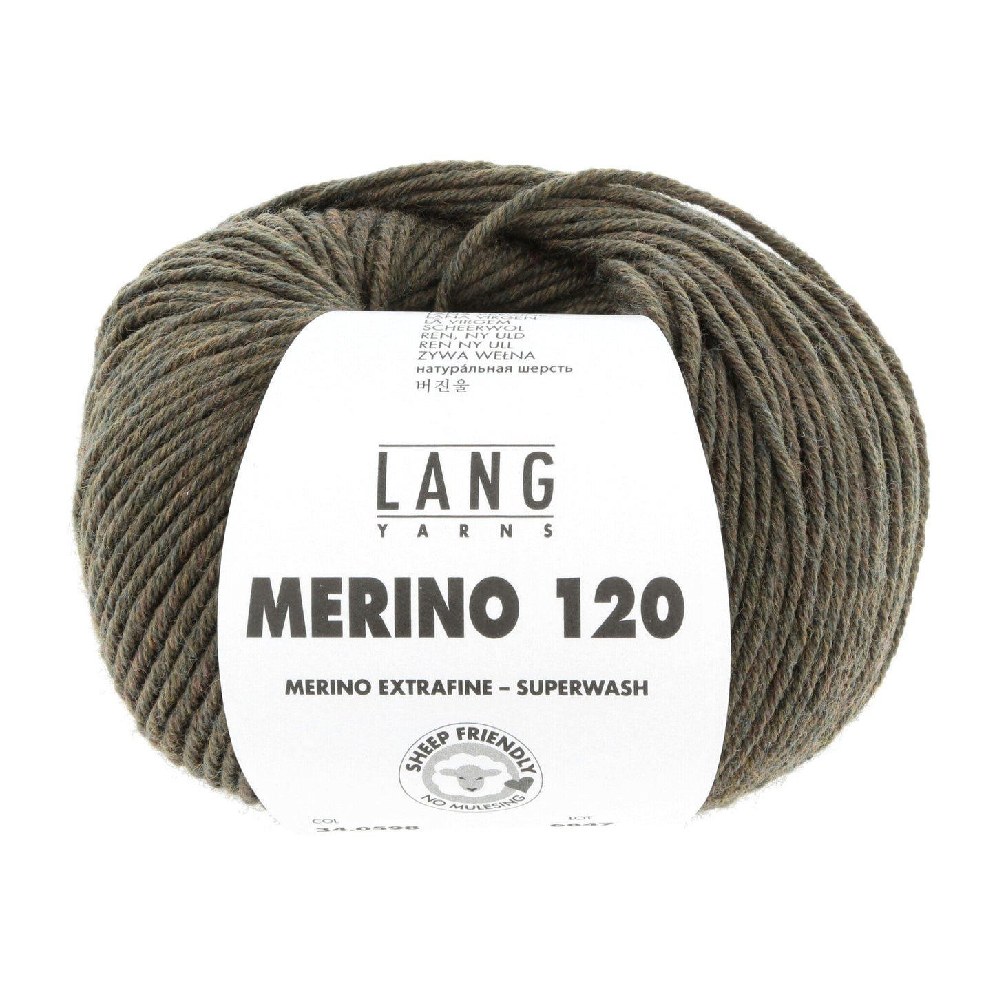 LANG YARNS Merino 120 in olijf melange - hoogwaardig merinogaren voor babykleding