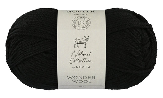 Novita Wonder Wool DK in Black 50gr. - Zacht en duurzaam 100% wolgaren voor breien en haken