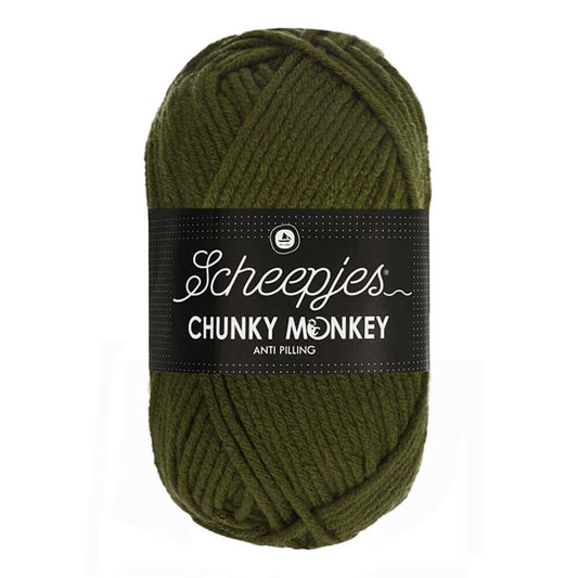 Scheepjes Chunky Monkey breigaren in moss green - dikke acrylbreigaren voor warme projecten