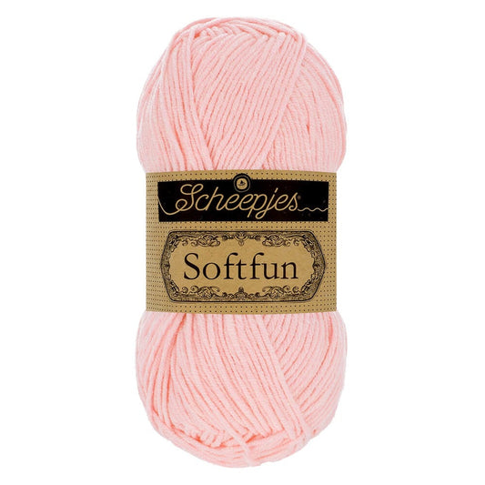 SCHEEPJES Softfun breigaren in 2513 Light Rose - zijdezacht katoen-acryl mengsel voor breien en haken