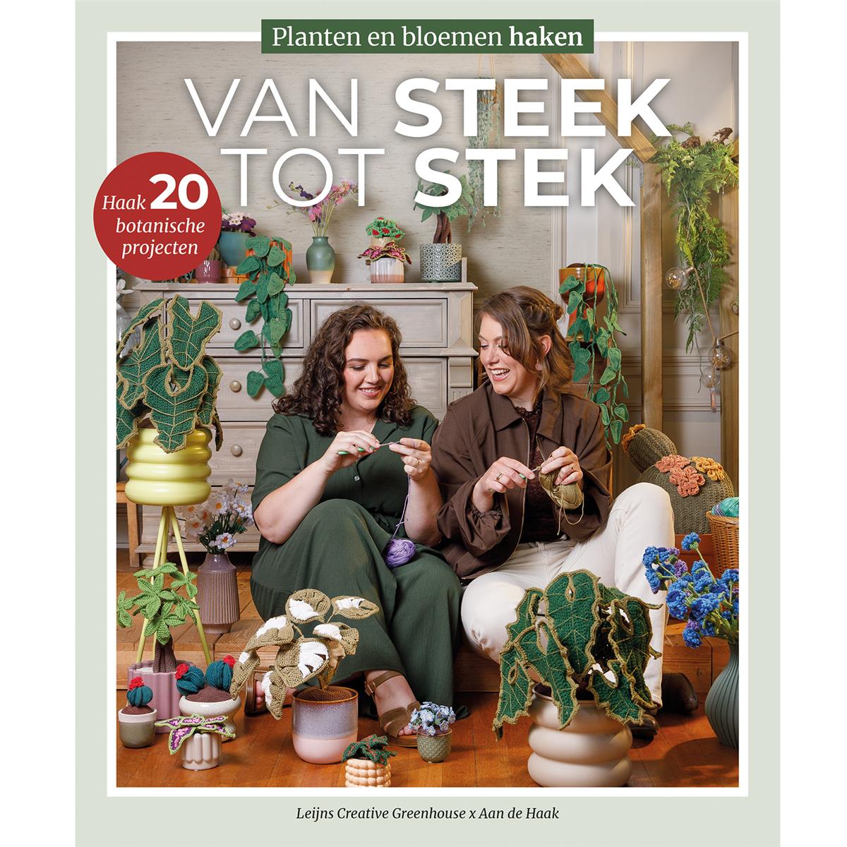 Cover van het haakboek Van Steek tot Stek, planten en bloemen haken, van Leijns Creative Greenhouse x Aan de Haak