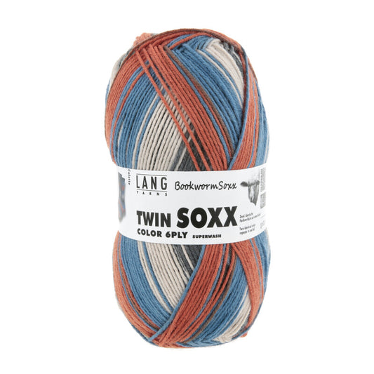 LANG Yarns Twin Soxx Color 6-ply kleur 0580 roestoranje/blauw/crème