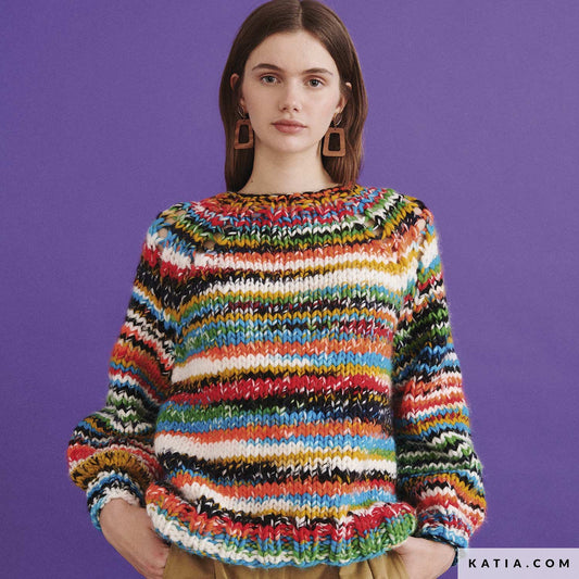Kleurrijke Chunky Boom Sweater breipakket van Katia WOW! Chunky Boom garen
