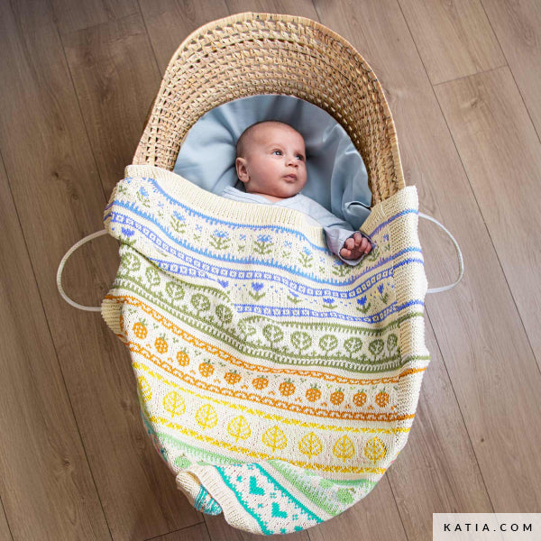 gebreide babydeken biologisch katoen in koele kleuren