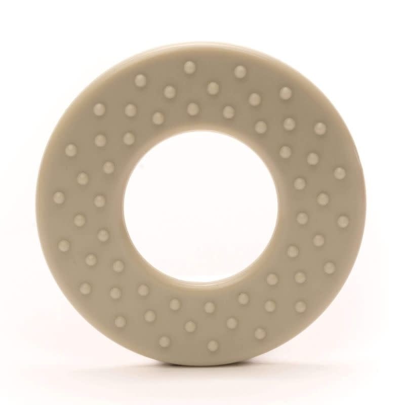 Babyproof bijtring rond met noppen bruingrijs – 2 stuks, kunststof of hout, veilig speelgoed voor baby's