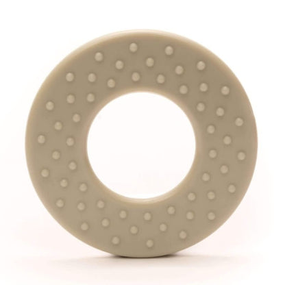 Babyproof bijtring rond met noppen bruingrijs – 2 stuks, kunststof of hout, veilig speelgoed voor baby's