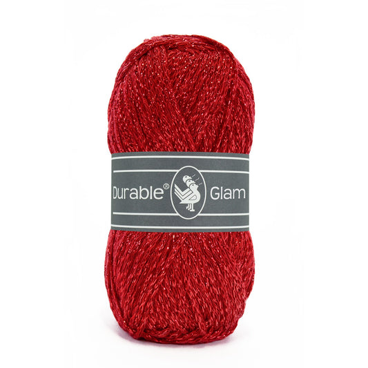 DURABLE Glam haakgaren in Red - glimmend katoen-polyester mengsel