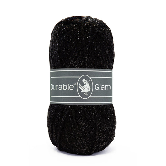 DURABLE Glam haakgaren in Black - glimmend katoen-polyester mengsel