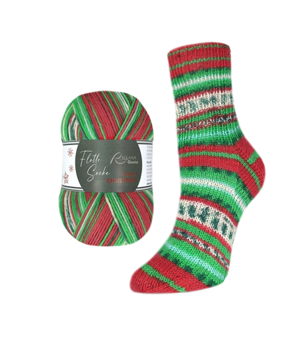Rellana Flotte Socke Christmas 2026 6-ply, dikke kerstsokkenwol in rood, groen en naturel