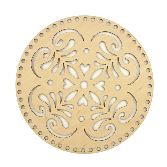 Houten Mandala Berkenhout 25cm – sierlijk patroon voor brei- en haakprojecten