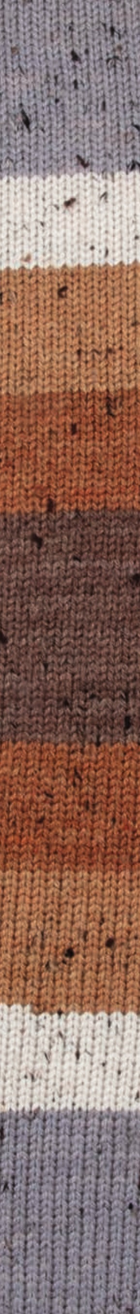 Katia Bulky Tweed Inspiration kleur 300: gebreid proeflapje met kleurverloop in grijs, lichtbruin en donkerbruin