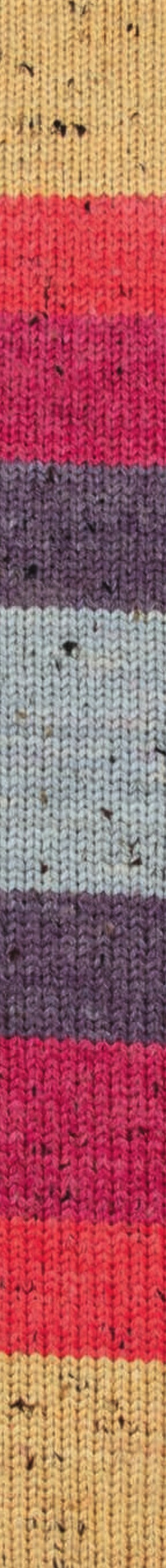 Katia Bulky Tweed Inspiration kleur 301: gebreid proeflapje met kleurverloop in grijs, oranje en wijnrood