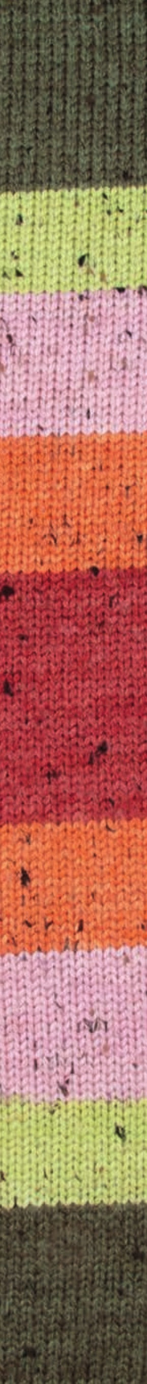 Katia Bulky Tweed Inspiration kleur 304: gebreid proeflapje met kleurverloop in groen, kauwgomroze en roestbruin