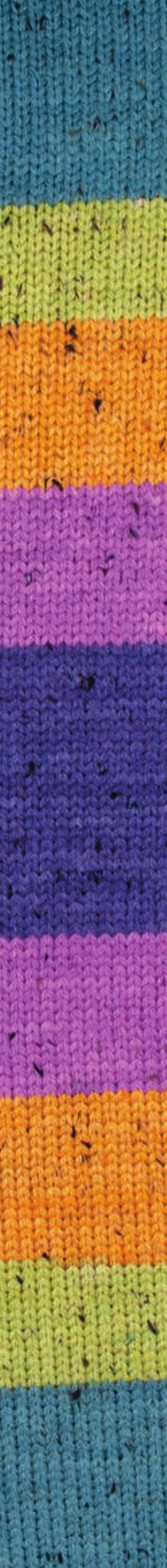 Katia Bulky Tweed Inspiration kleur 306: gebreid proeflapje met kleurverloop in paars, oker en pistache