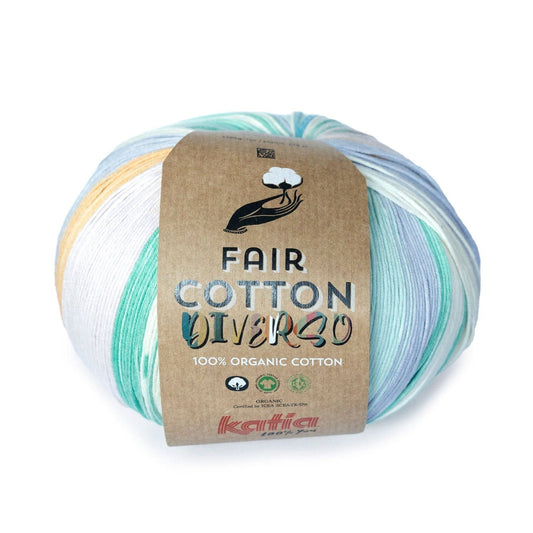 Katia Fair Cotton Diverso breigaren kleur 402 – biologisch katoen garen met verrassende kleurenmix