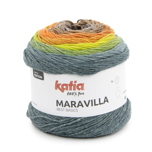Katia Maravilla breigaren bruin-oranje-paars-blauw - 100% katoen voor warme winterprojecten