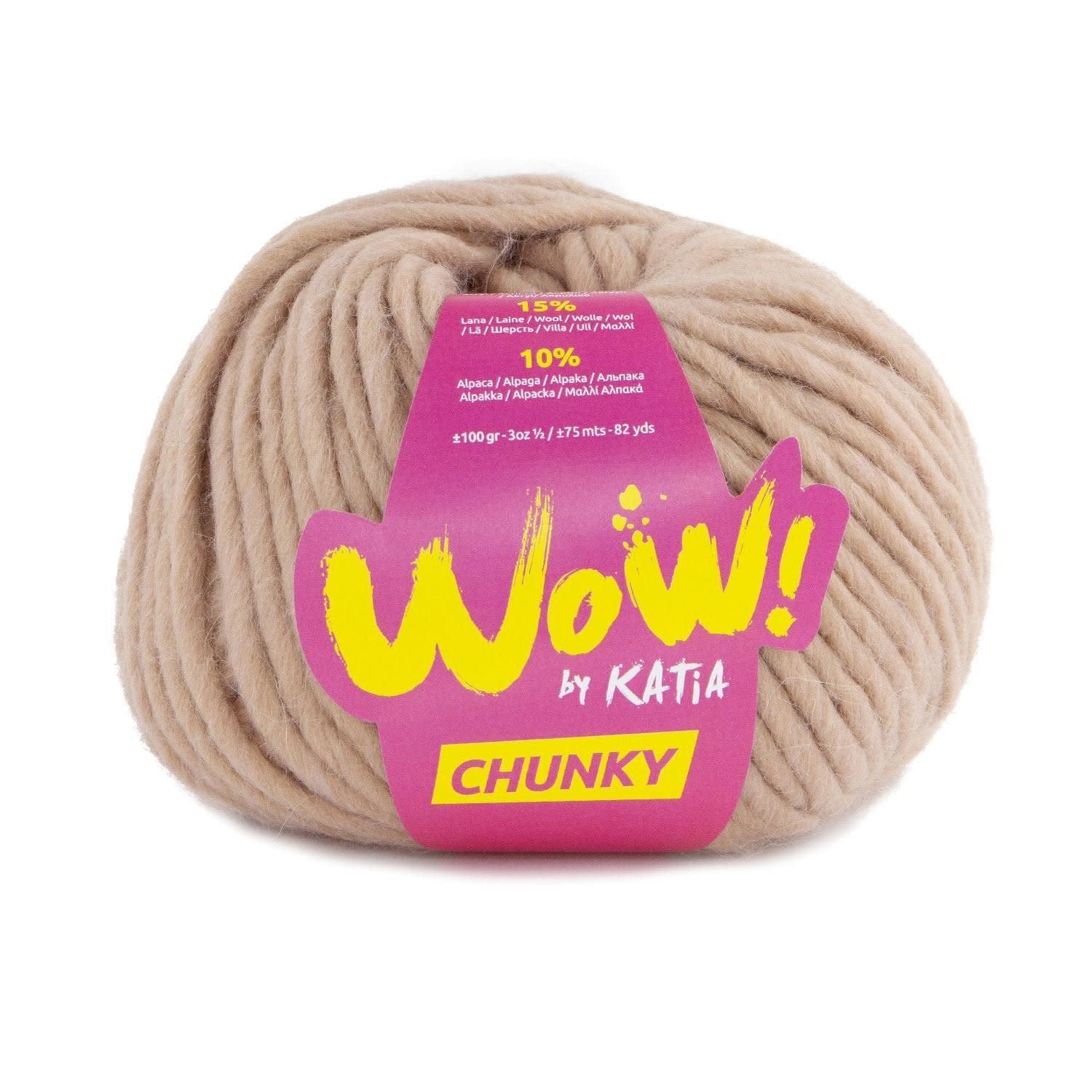 Katia WOW Chunky breigaren in rozeachtig beige - 75% wol, 15% wol, 10% alpaca