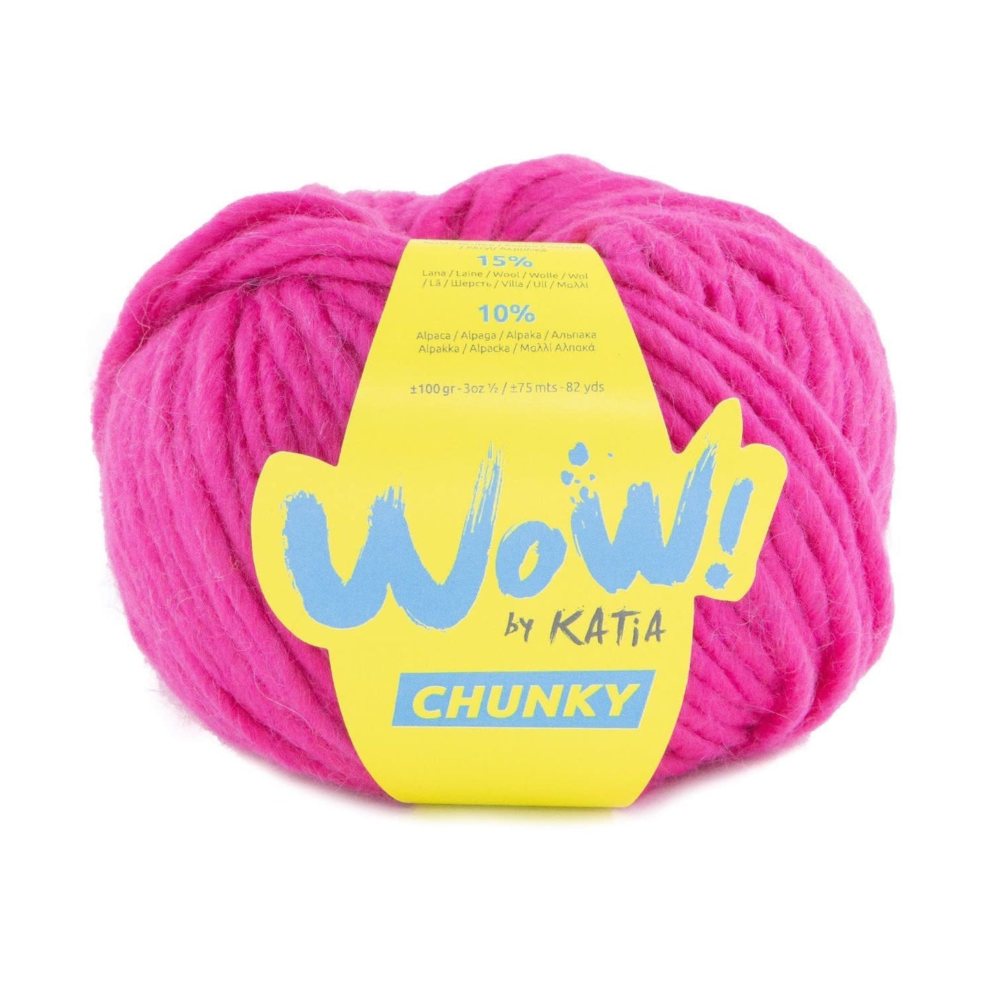 Katia WOW Chunky breigaren in fel roze - 75% wol, 15% wol, 10% alpaca