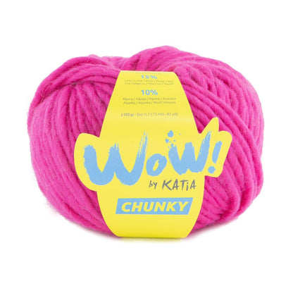 Katia WOW Chunky breigaren in fel roze - 75% wol, 15% wol, 10% alpaca
