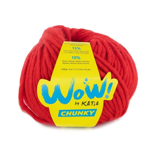 Katia WOW Chunky breigaren in rood - 75% wol, 15% wol, 10% alpaca
