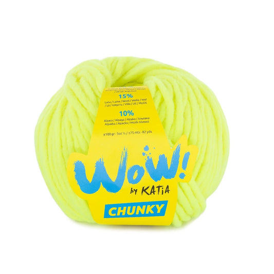 Katia WOW Chunky breigaren in fel geel - 75% wol, 15% wol, 10% alpaca