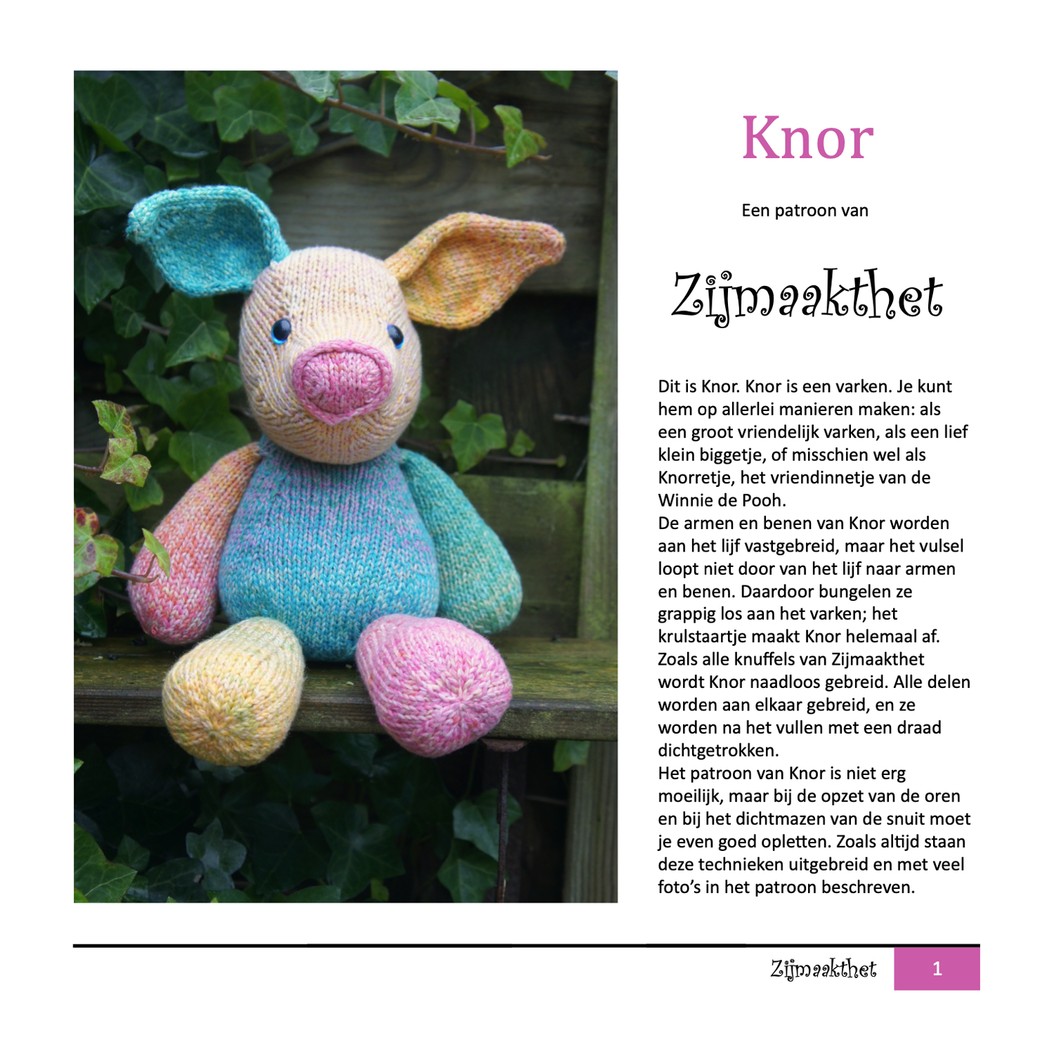 Knor – Breipatroon voor knuffelvarkentje in blauw - eenvoudig te volgen patroon