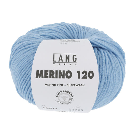 LANG YARNS Merino 120 in lichtblauw - superzacht garen voor warme mutsen