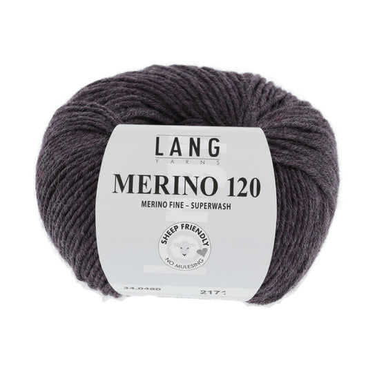LANG YARNS Merino 120 in aubergine melange - hoogwaardig merinogaren voor babykleding