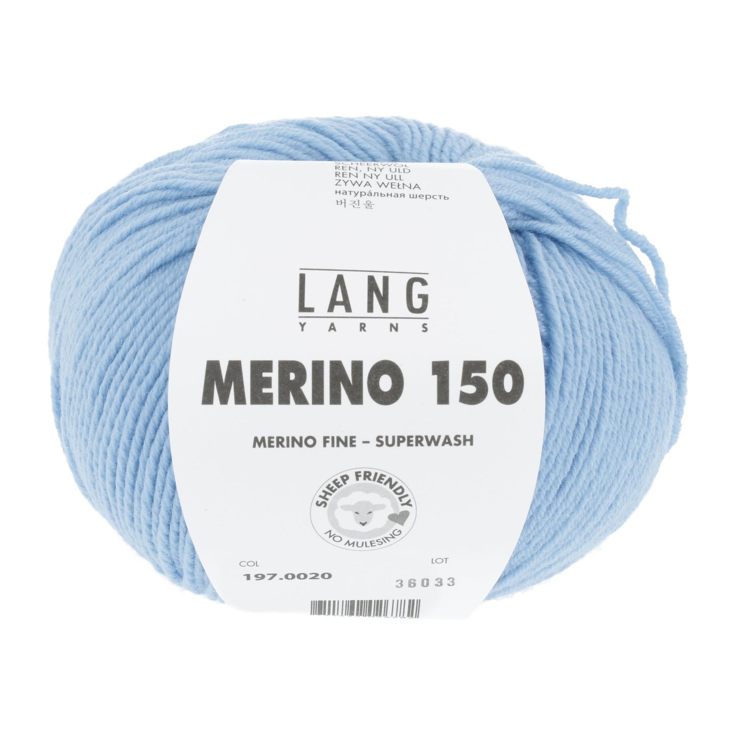 LANG YARNS Merino 150 in lichtblauw - hoogwaardig merinowol garen voor breien en haken