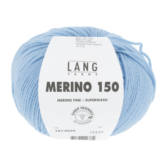 LANG YARNS Merino 150 in lichtblauw - hoogwaardig merinowol garen voor breien en haken