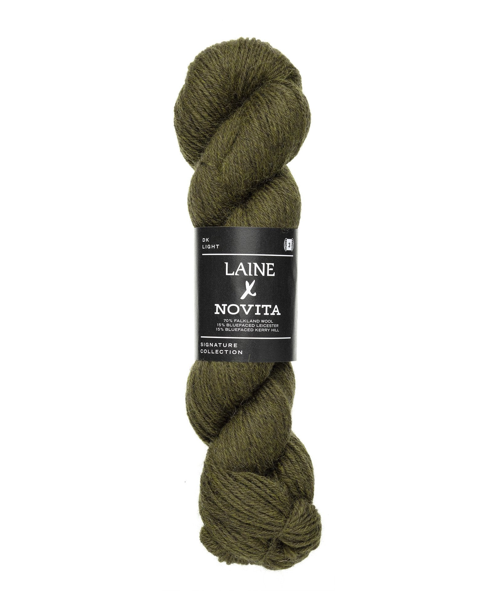 Novita x Laine DK breigaren in earthy olive - luxe wolgaren voor tijdloze projecten