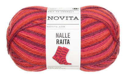 Novita Nalle Raita kleur 8441 rose garden: bol zelfstrepende sokkenwol in rood, oranje en roze
