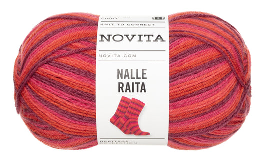 Novita Nalle Raita kleur 8441 rose garden: bol zelfstrepende sokkenwol in rood, oranje en roze