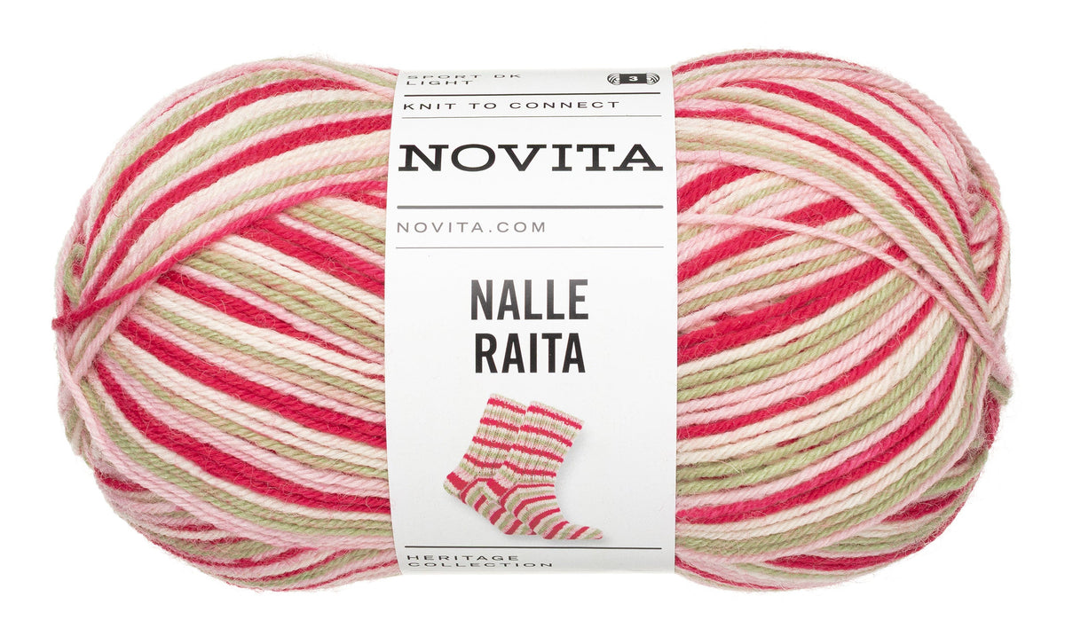Novita Nalle Raita kleur 8461 meadow flowers: bol zelfstrepende sokkenwol in rood, roze, groen en wit