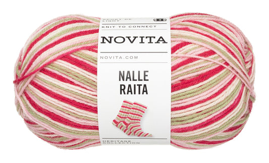 Novita Nalle Raita kleur 8461 meadow flowers: bol zelfstrepende sokkenwol in rood, roze, groen en wit