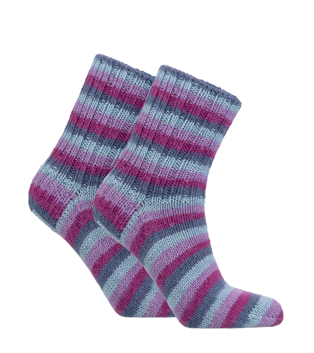 Novita Nalle Raita 8471 fairytale forest evening: gebreide sok met zelfstrepend patroon in paars, blauw en roze
