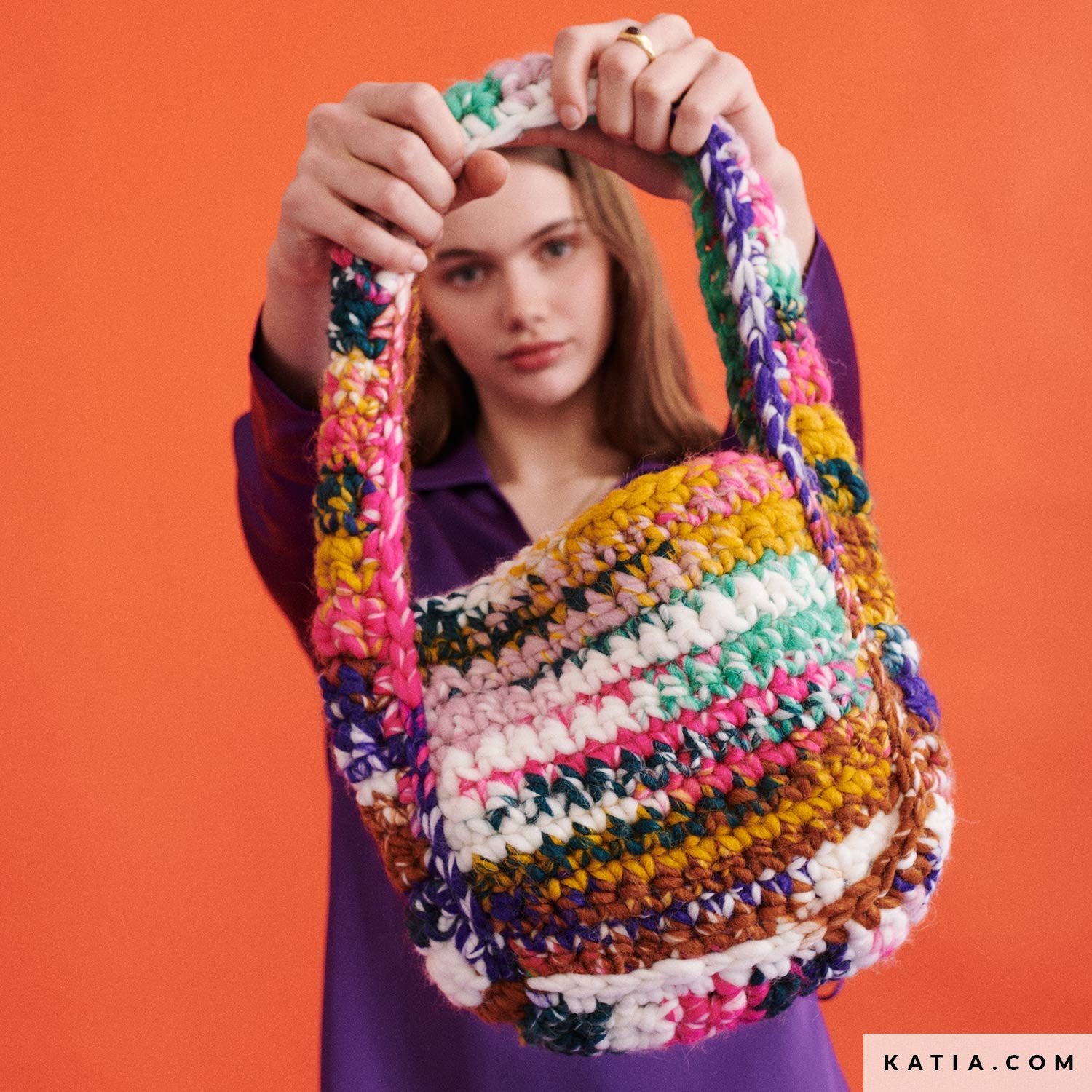 Handgemaakte gehaakte tas Tor met Katia WOW Chunky Boom garen