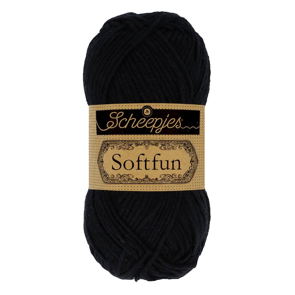 SCHEEPJES Softfun breigaren in 2408 Black - zijdezacht katoen-acryl mengsel voor breien en haken