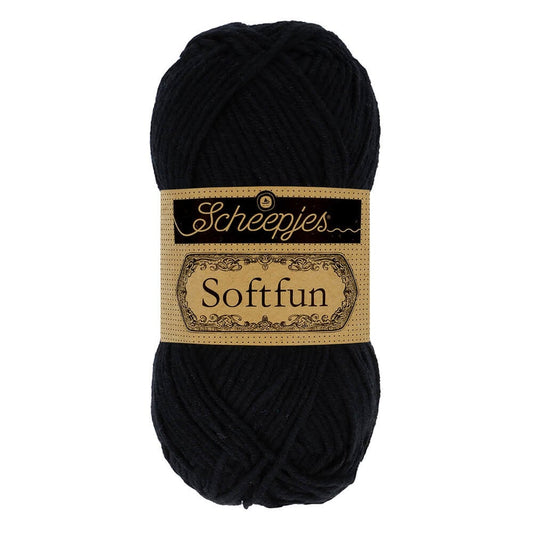 SCHEEPJES Softfun breigaren in 2408 Black - zijdezacht katoen-acryl mengsel voor breien en haken