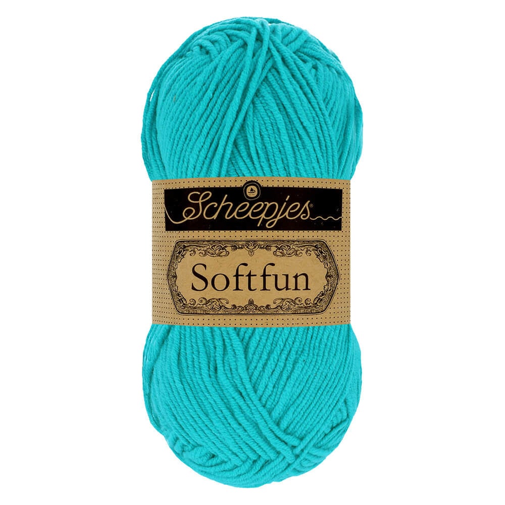 SCHEEPJES Softfun breigaren in 2423 Bright Turqoise - zijdezacht katoen-acryl mengsel voor breien en haken