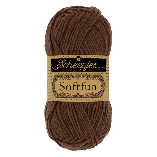 SCHEEPJES Softfun breigaren in 2491 Pecan - zijdezacht katoen-acryl mengsel voor breien en haken
