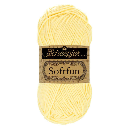 SCHEEPJES Softfun breigaren in 2496 Banana - zijdezacht katoen-acryl mengsel voor breien en haken