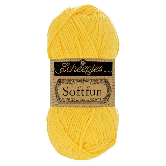 SCHEEPJES Softfun breigaren in 2518 Canary - zijdezacht katoen-acryl mengsel voor breien en haken