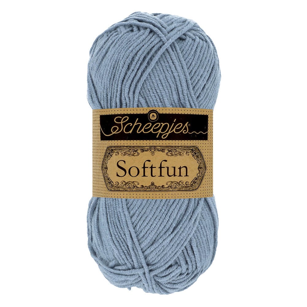 SCHEEPJES Softfun breigaren in 2602 Slate Blue - zijdezacht katoen-acryl mengsel voor breien en haken