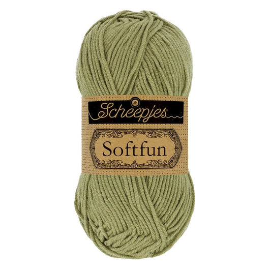 SCHEEPJES Softfun breigaren in 2606 Moss - zijdezacht katoen-acryl mengsel voor breien en haken