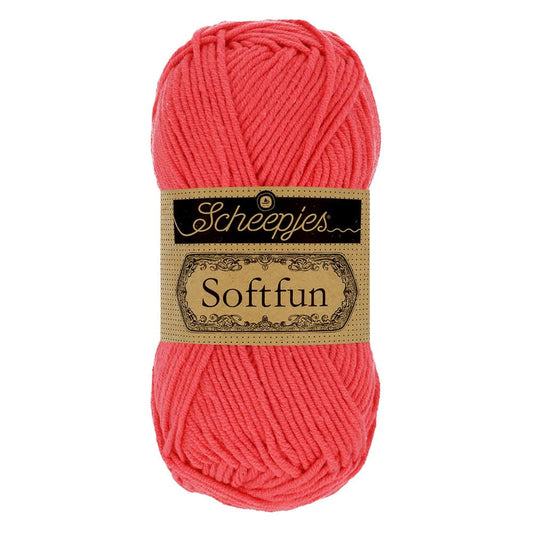 SCHEEPJES Softfun breigaren in 2607 Coral - zijdezacht katoen-acryl mengsel voor breien en haken